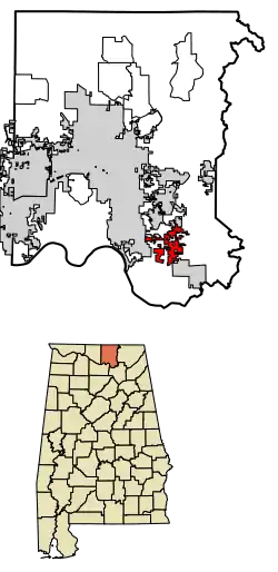 Location of Owens Cross Roads in Madison County, Alabama.