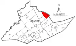 Map of Centre County, Pennsylvania highlighting Liberty Township