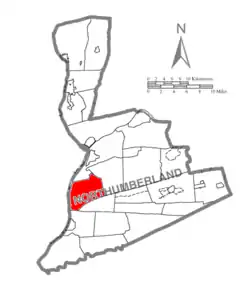 Map of Northumberland County, Pennsylvania highlighting Lower Augusta Township