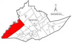Map of Centre County, Pennsylvania highlighting Rush Township