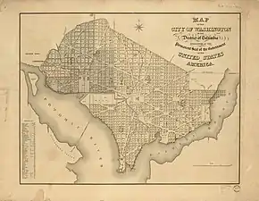 Map showing the Potomac Bridge in 1839