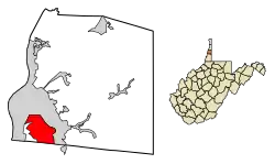 Location of Bethlehem in Ohio County, West Virginia.