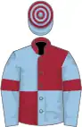 Maroon and light blue (quartered), light blue sleeves, maroon armlets, hooped cap