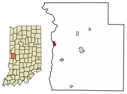 Location of Montezuma in Parke County, Indiana.