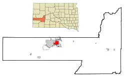 Location in Pennington County and the state of South Dakota