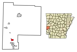 Location of Wickes in Polk County, Arkansas.