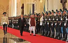Kazakh President Nursultan Nazarbayev and Indian Prime Minister Narendra Modi inspecting the Guard of Honour, Ak Orda (2015)