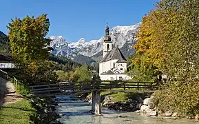 The Church of St. Sebastian, with the Reiter Alpe in background