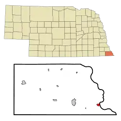Location of Rulo within Richardson County and Nebraska