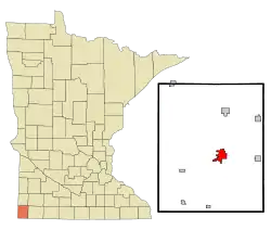 Location of Luvernewithin Rock County and state of Minnesota