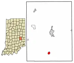 Location of Milroy in Rush County, Indiana.