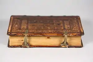 Image 39Sammelband of three alchemical treatises, bound in Strasbourg by Samuel Emmel c. 1568, showing metal clasps and leather covering of boards (from Bookbinding)