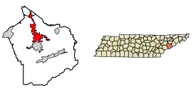 Location of Sevierville in Sevier County, Tennessee.
