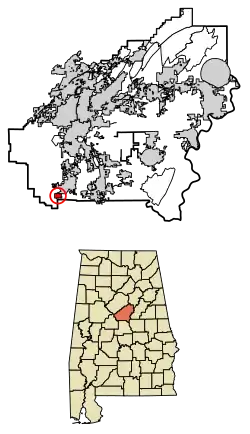 Location of Wilton in Shelby County, Alabama.