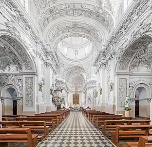 Interior of the Church of St. Peter and St. Paul in Vilnius, designed by Jan Zaor, Giambattista Frediani and completed in 1701