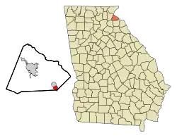 Location in Stephens County and the state of Georgia