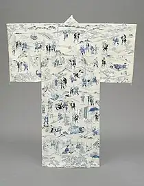 19th-century yukata at LACMA with illustrations from Hizakurige by Jippensha Ikku