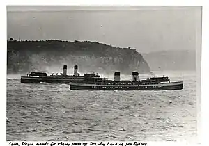 Dee Why (left) passes South Steyne at the Sydney Heads, early 1960s