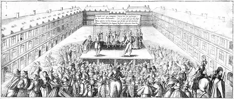 Street theatre of Tabarin, engraved by Abraham Bosse