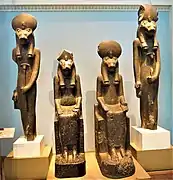 Several statues on display at the British Museum