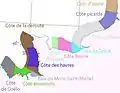 The various "Côtes" (coastal names) in Normandy.