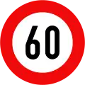 127: Maximum speed limit (60&nbsp;km/h)
