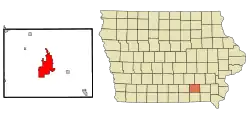 Location of Ottumwa in the State of Iowa