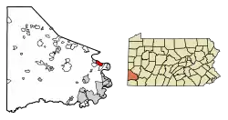 Location of Monongahela in Washington County, Pennsylvania.
