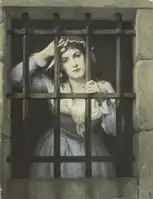 Charlotte Corday in Prison (1875), vintage postcard of the painting of unknown location
