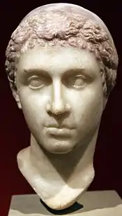 Cleopatra, mid-1st century BC, showing Cleopatra with a "melon" hairstyle and Hellenistic royal diadem worn over the head, now in the Altes Museum
