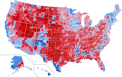 Results by county, shaded according to winning candidate's percentage of the vote.