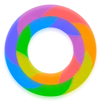 A radially symmetric 7-colored torus – regions of the same colour wrap around along dotted lines