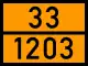ADR European hazard sign, meaning "highly flammable" (33)—"gasoline" (1203)