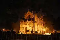 The Gothic Revival style All Saints Cathedral, Allahabad illuminated at night.