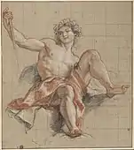 Bacchus; by Antoine Coypel; black chalk, white highlights, and sanguine; 42.7 × 37.7&nbsp;cm