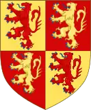 Owain Glyndŵr's Coat of Arms. Glyndŵr adopted the lion's rampant version of arms from Llywelyn ap Gruffydd on the basis of his direct descent via Llywelyn's daughter Catherine, Catherine being a heraldic heiress.