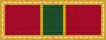 A red ribbon with a vertical green stripe running down the center