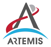 An arrowhead combined with a depiction of a trans-lunar injection trajectory forms an "A", with an "Artemis" wordmark printed underneath