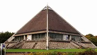 Pyramidal road church in Baden-Baden, Germany.