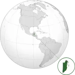 Location of Belize (dark green)in the Americas