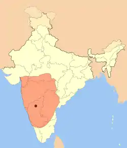 Extent of Badami Chalukya Empire, 636&nbsp;CE, 740&nbsp;CE.