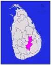 Area map of Badulla District which has its northern border near the centre of the country and extends to the south, located in the Uva Province of Sri Lanka