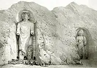 Engraving of the Buddhas, as Alexander Burnes saw them during his visit to Bamyan in 1832