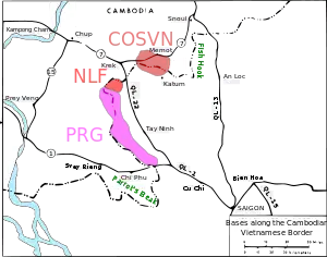 A map showing the army bases along the Vietnamese Cambodian border