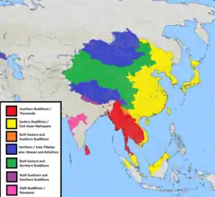 color map showing Buddhism is a major religion worldwide