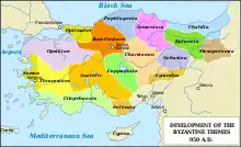 Map of Byzantine Empire showing the themes in circa 950