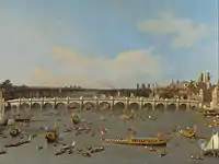 The first Westminster Bridge as painted by Canaletto in 1746