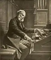 César Franck (by Rongier, 1888) at the console of the organ at Saint Clotilde, Paris