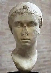 Cleopatra, mid-1st century BC, with a "melon" hairstyle and Hellenistic royal diadem worn over her head, now in the Vatican Museums