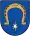 A coat of arms depicting a golden horseshoe hovering over a white, 8-point star all on a blue background bordered by a thin, black line